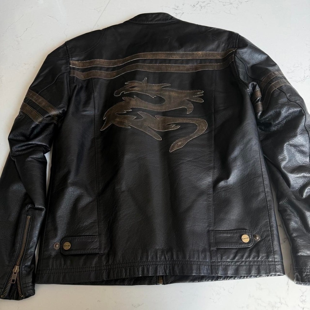 Vintage Wilsons Leather Men's S Black Racer Leather Jacket Dragon Motorcycle